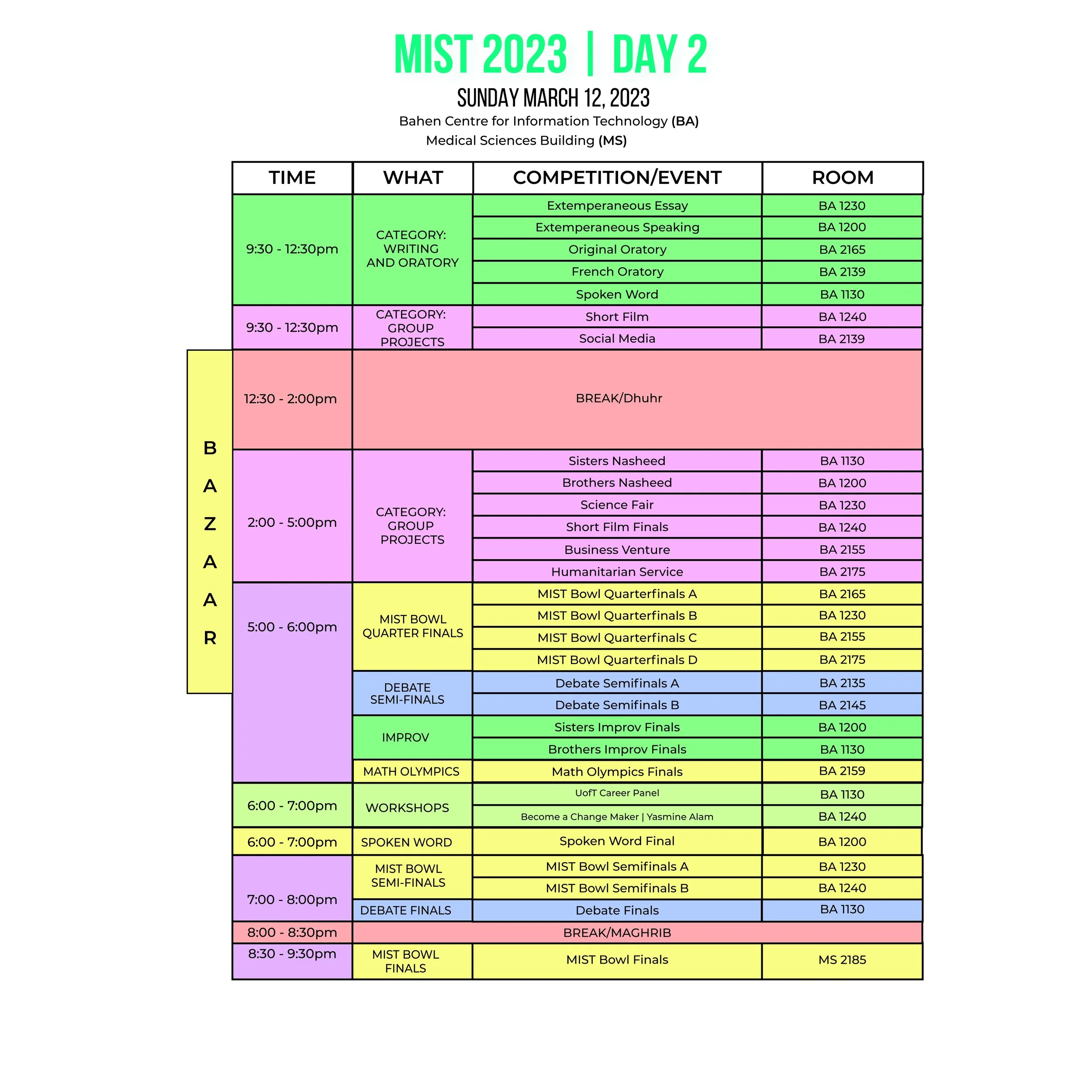 Tournament Schedule — MIST Toronto Tournament Schedule — MIST Toronto