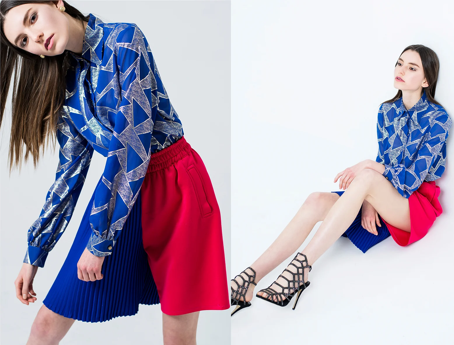 Blusa con print metalizado , WEAR IT B#TCH. Short bicolor , LADRON DE GUEVARA. Zapatos , STEVE MADDEN. Aretes , VINTAGE.
