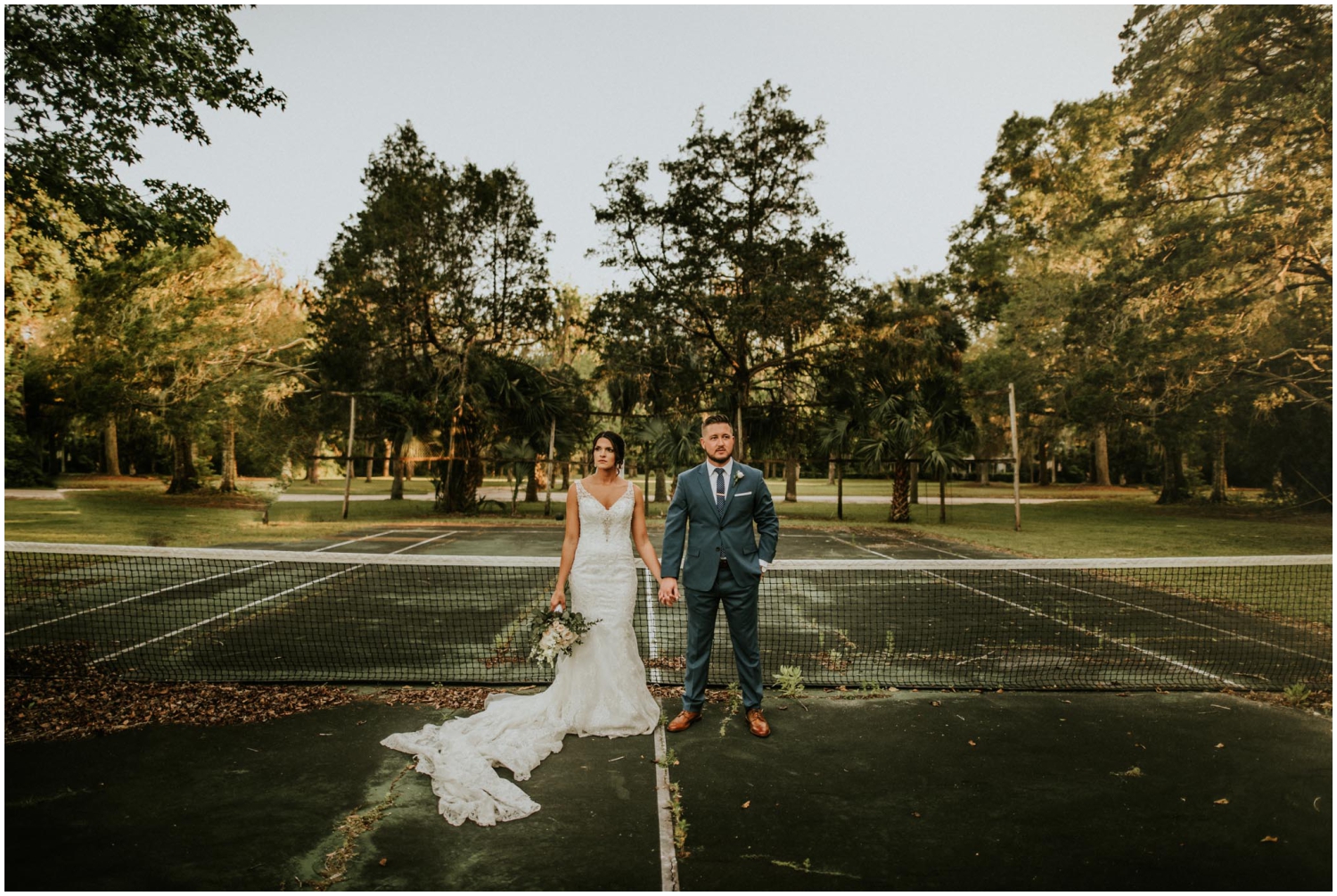  bride and groom tennis court 