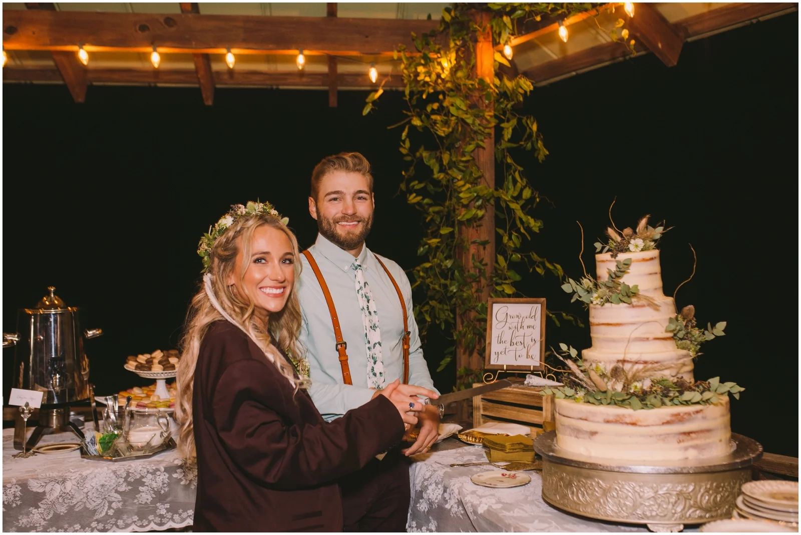 Bride and groom cutting the cake