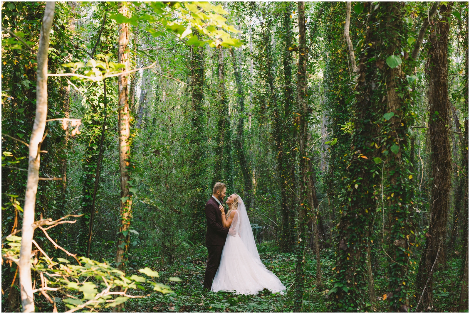  Bride and groom in the woods 