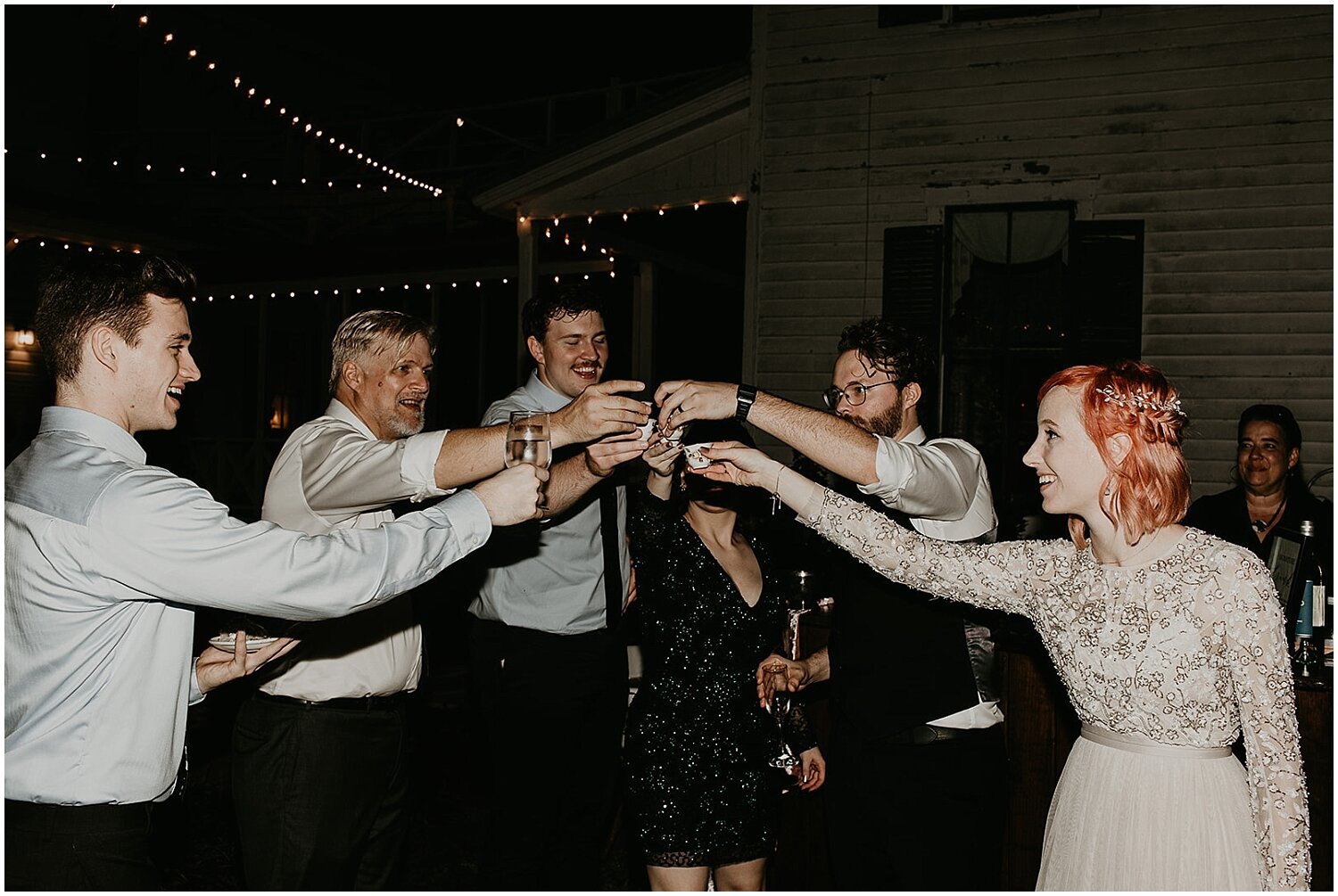  wedding guests take shots during wedding reception 