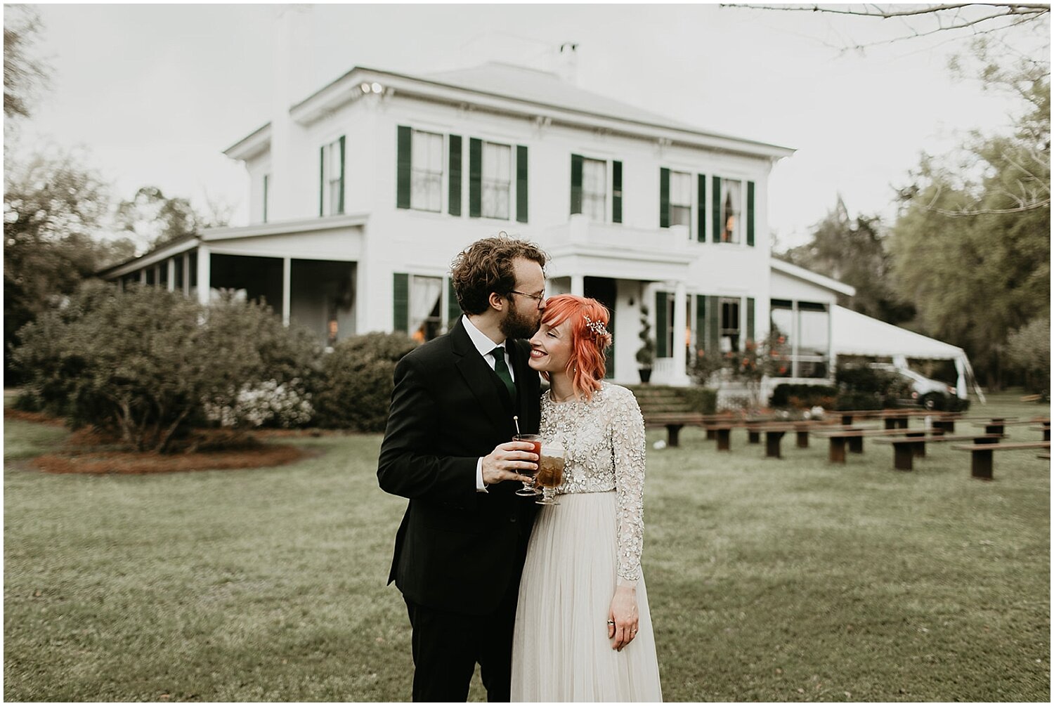  bride and groom in front of the wedding venue in Jax 