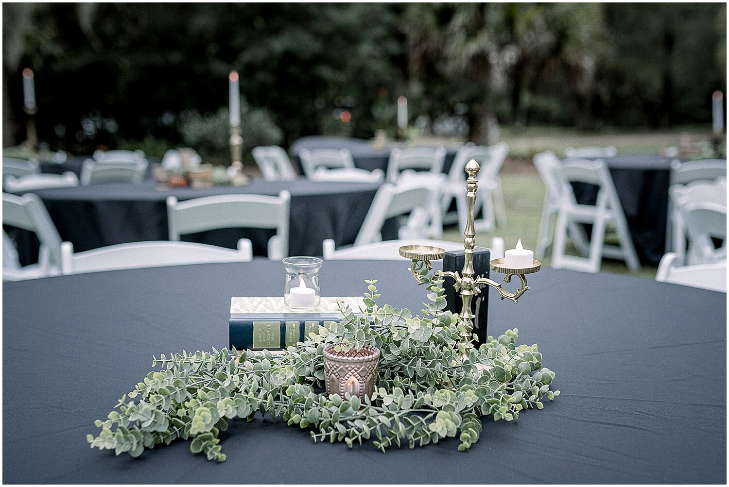  Gray and greenery wedding centerpiece 