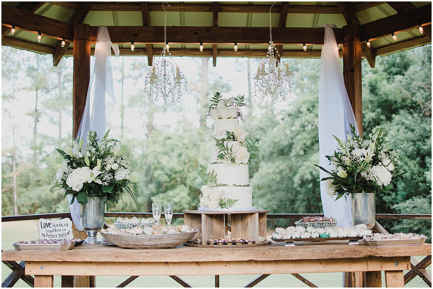  dessert table display with wedding cake 