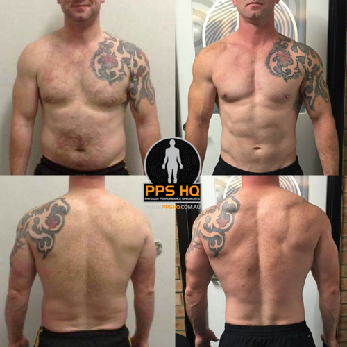 Patrick was able to maintain the same body-weight throughout this 12-month Transformation, while showing significant visual changes.