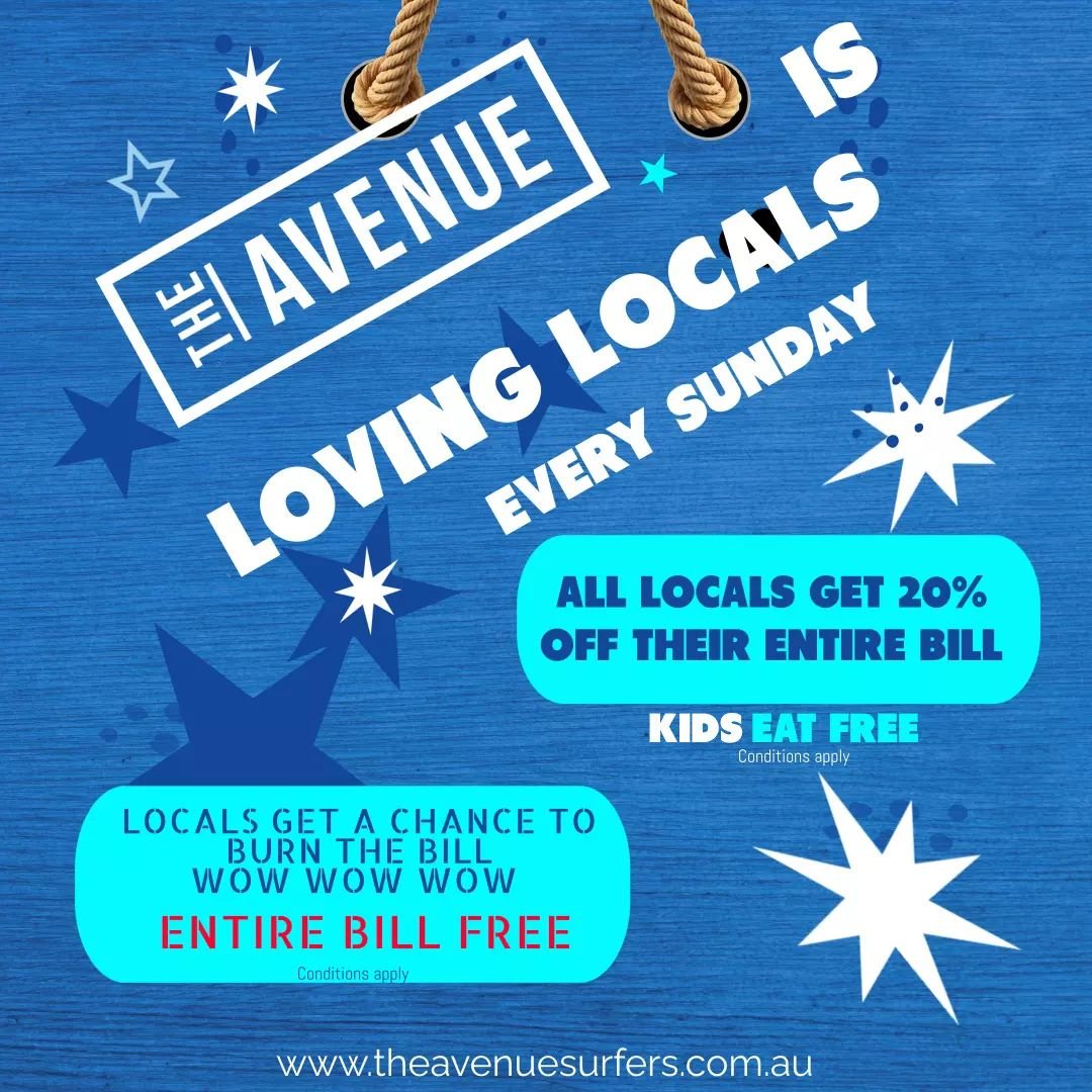 ✨ Every Sunday is a local celebration at The Avenue!✨ 

Score 20% off your bill, enjoy f. ree meals for kids, and you might just get your entire bill on the house! 

Come see why we&rsquo;re the favourite spot for locals&nbsp;👀👯 

#LocalLove #Famil