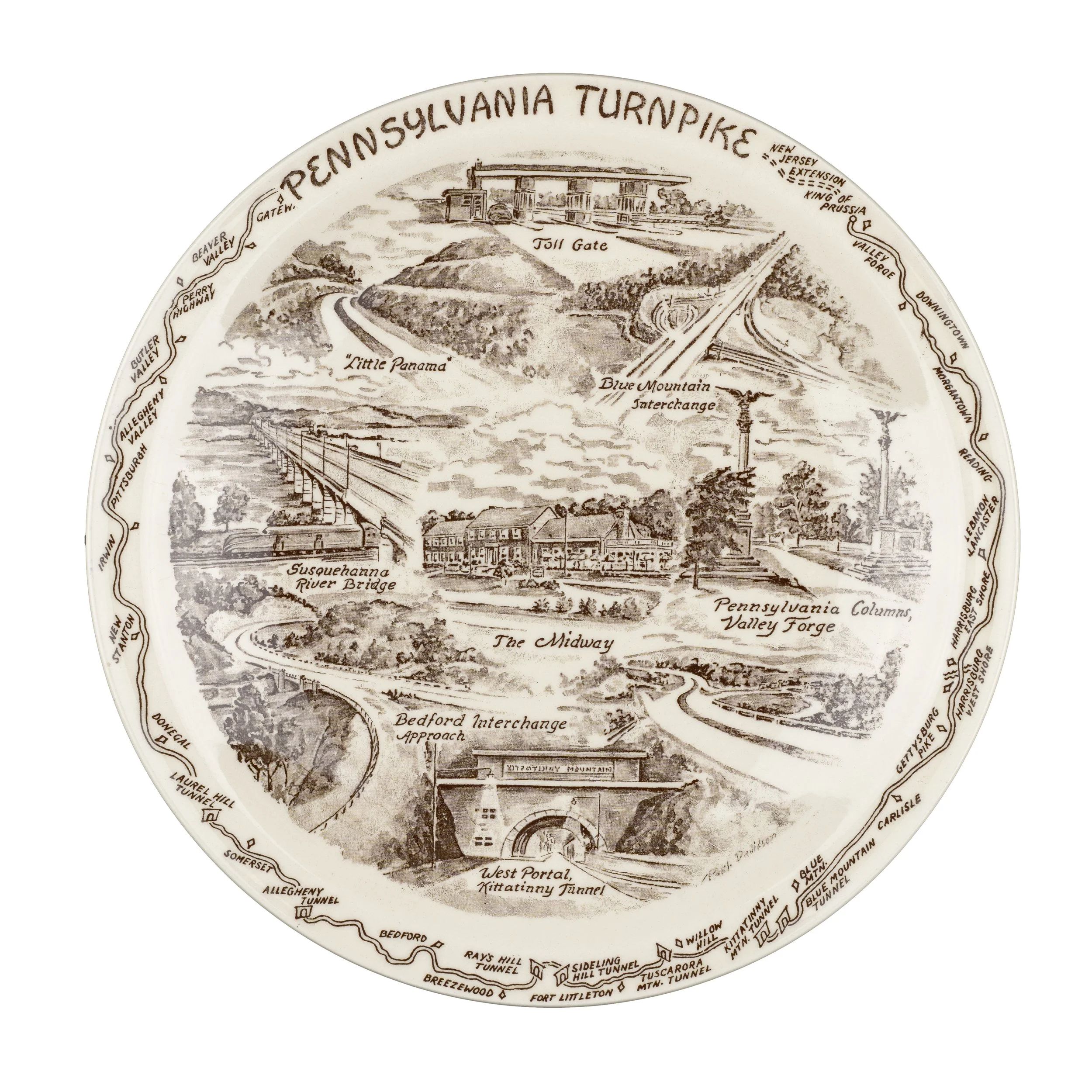 Commemorative Pennsylvania Turnpike Plate - Vernon Kilns