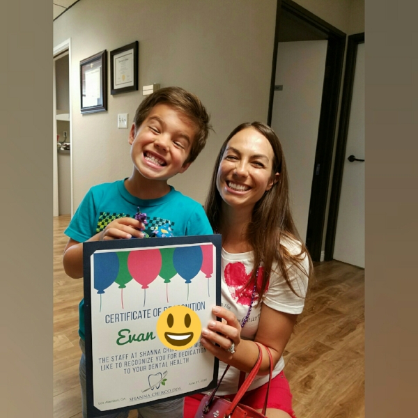 Certificate of Recognition for a young dental patient