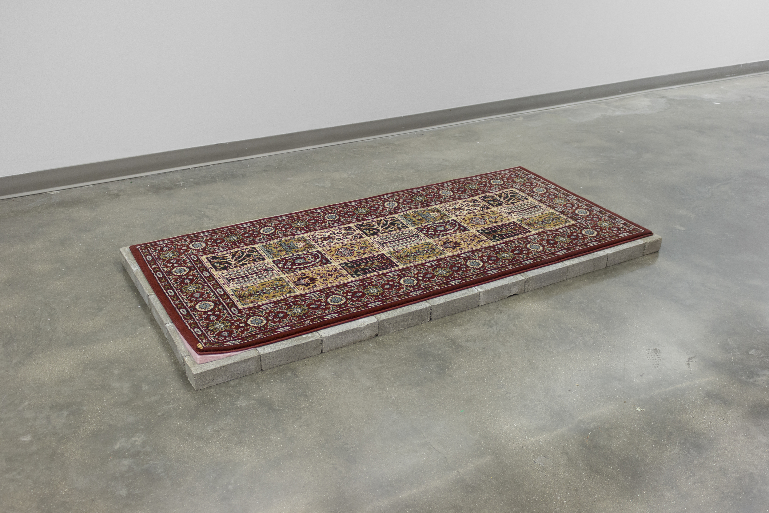  Untitled:  34x73"  rug, bricks, felt, ceramic, gold luster 