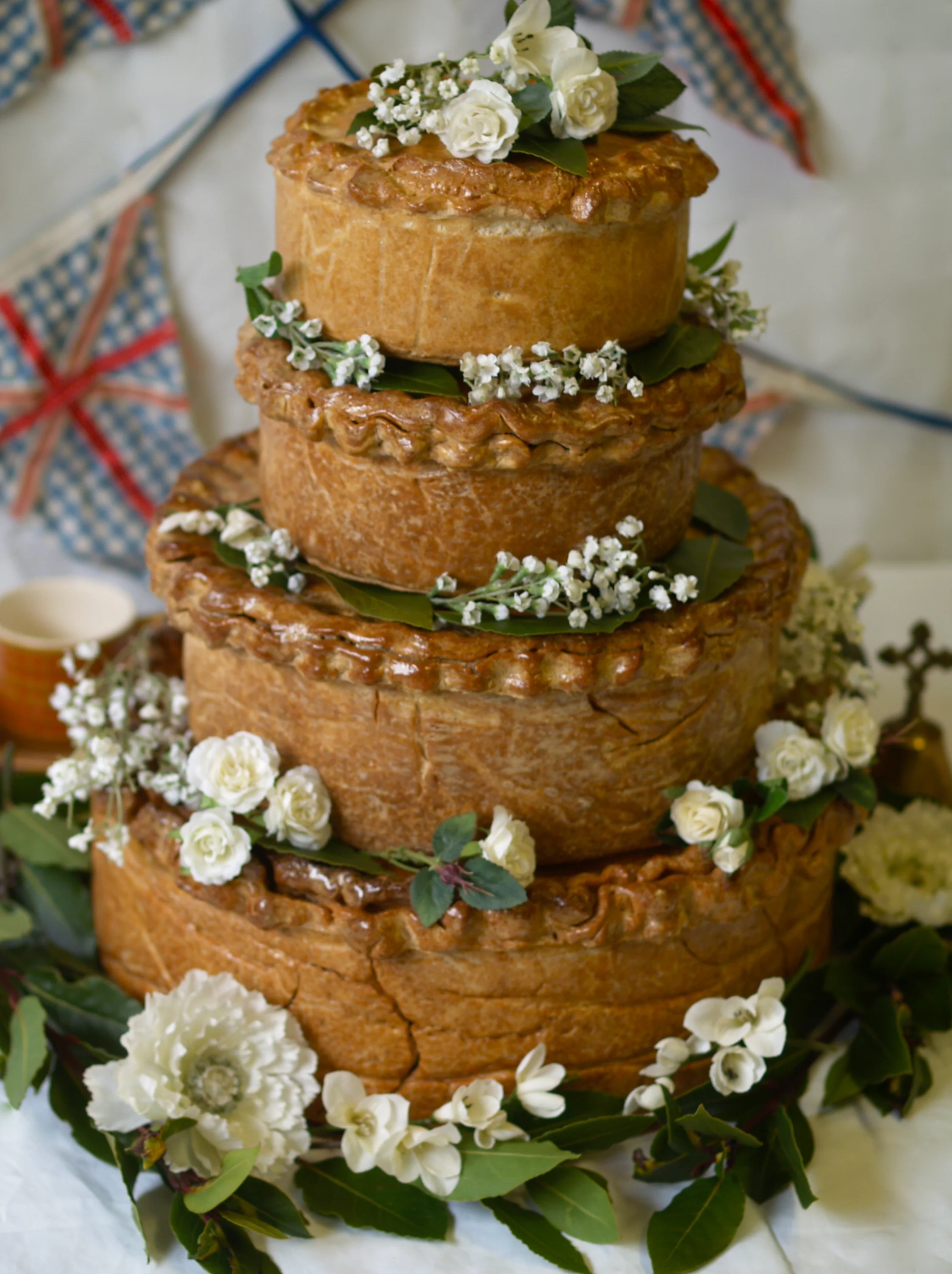 A four tiered wedding Pork Pie - a speciality of Brays Cottage Pork Pies