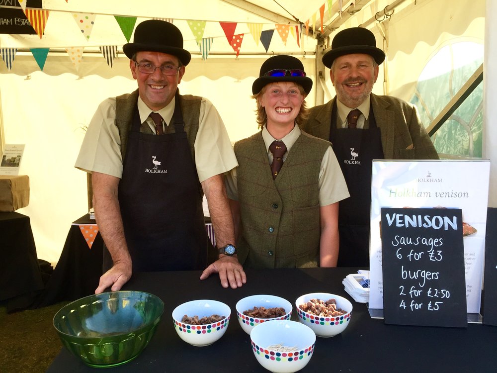 The lady and gentlemen of Holkham estate selling venison