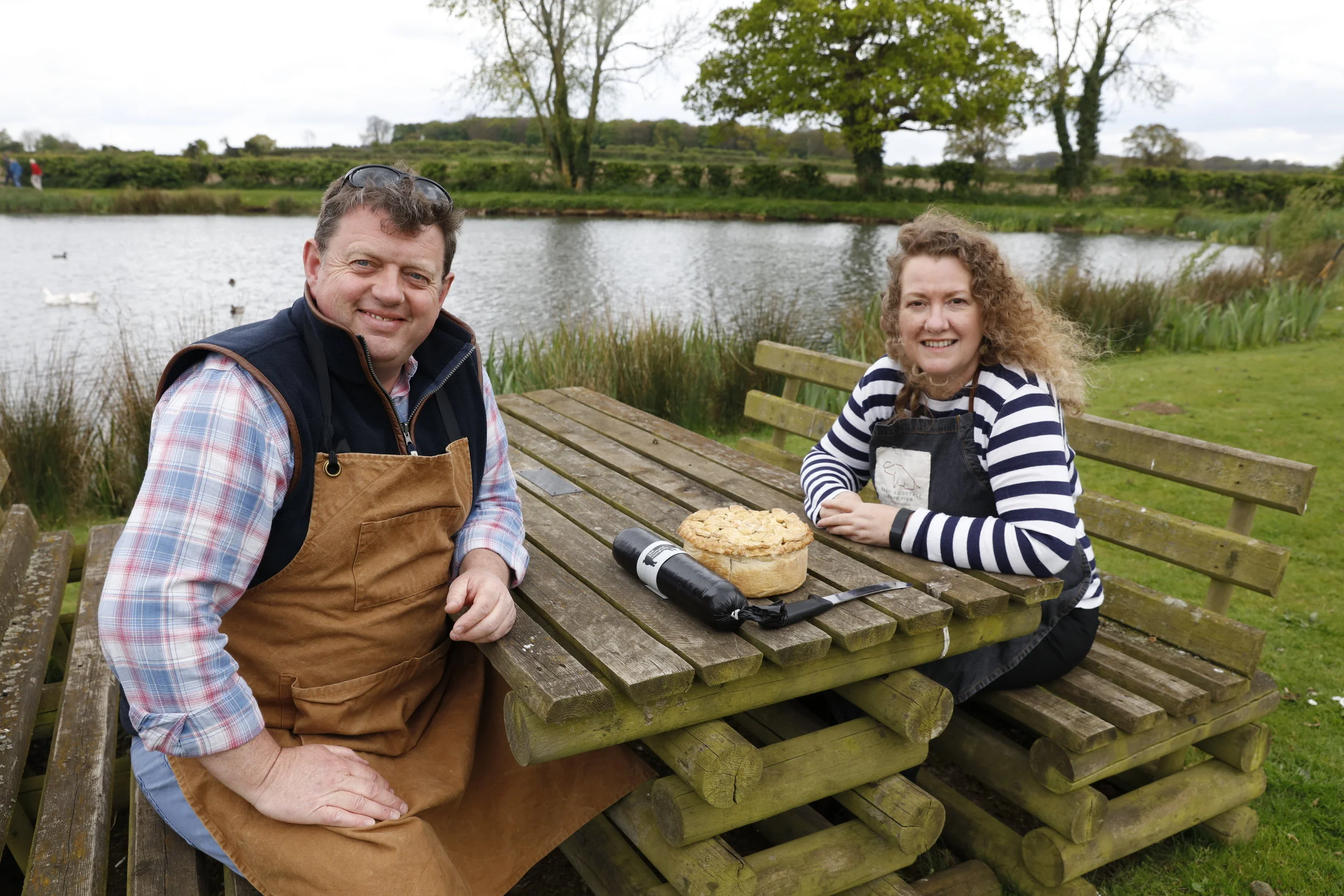 Matt from FruitPig and Sarah from Bray's Cottage. Sitting casually, somewhere in Norfolk.