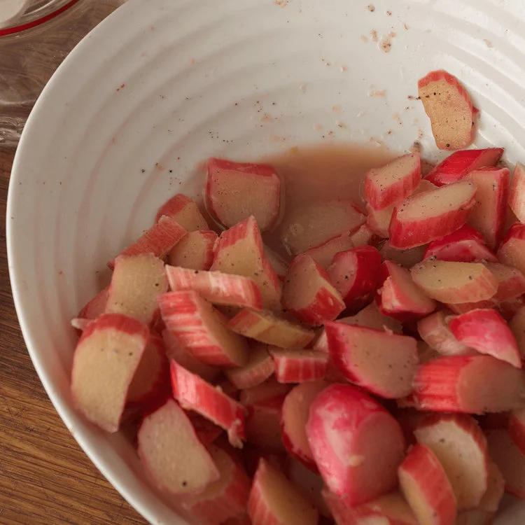 Rhubarb starts to weep.