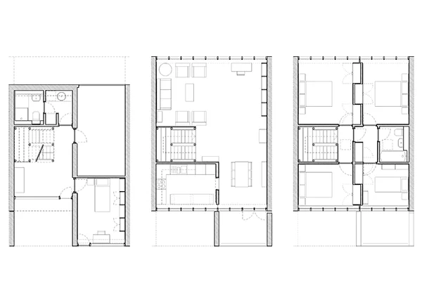 Existing ground, 1st and 2nd floor plans
