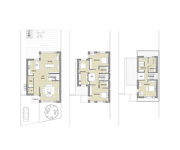  Typical ground, 1st and 2nd floor plans 