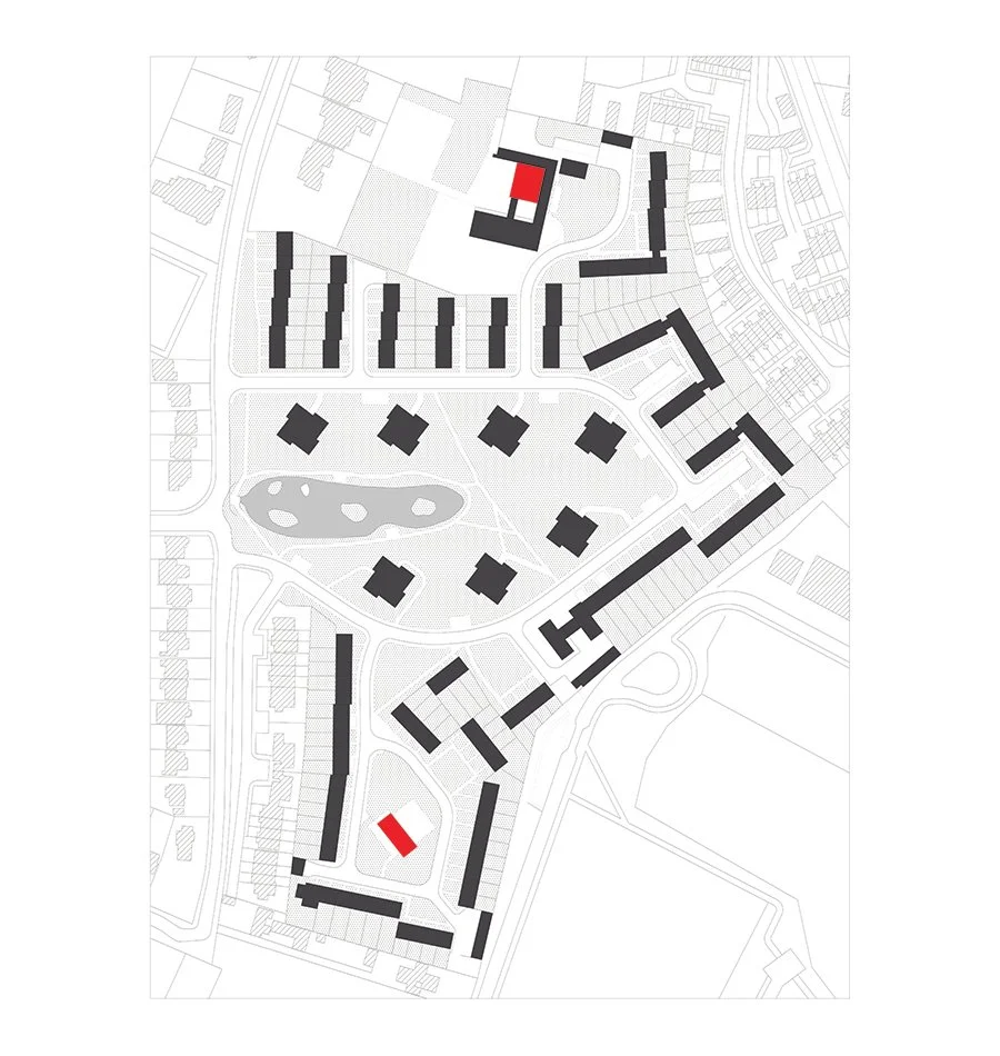  Brooklands Park Estate site plan, with the Community Hall and Primary School noted 