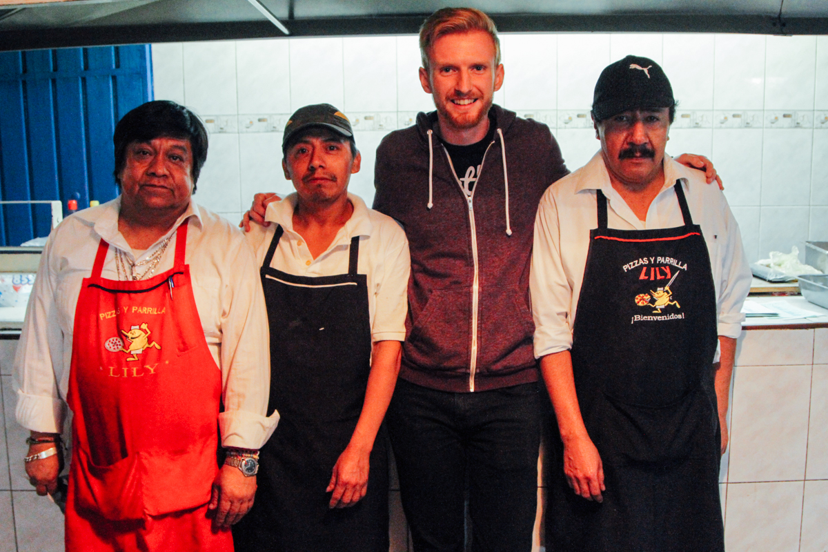 Night crew at Pizza y Parilla Lily | Ciudad de México (I was under the impression that we were smiling in this photo, but was obviously mistaken.) 