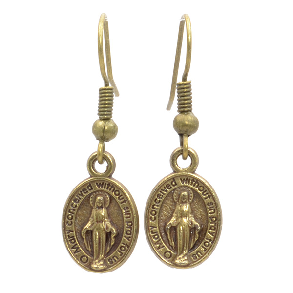Brass Miraculous Medal Earrings