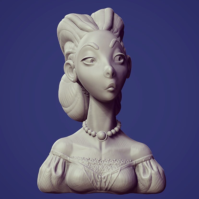 Assignment 1 for my digital sculpting class is usually a posed bust sculpt done with a clay-like finish. I usually demo with a troll or a funny old man, but this time I wanted to do show how to do something with more refined shapes. #sculpting #zbrus
