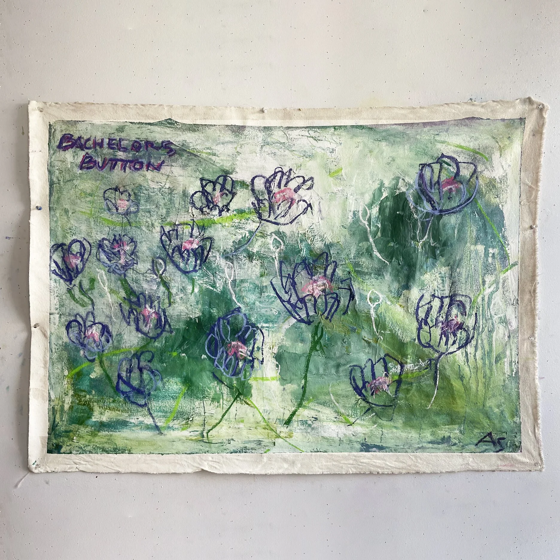 bachelor buttons, 2022, 24x30 -  studio1.jpg