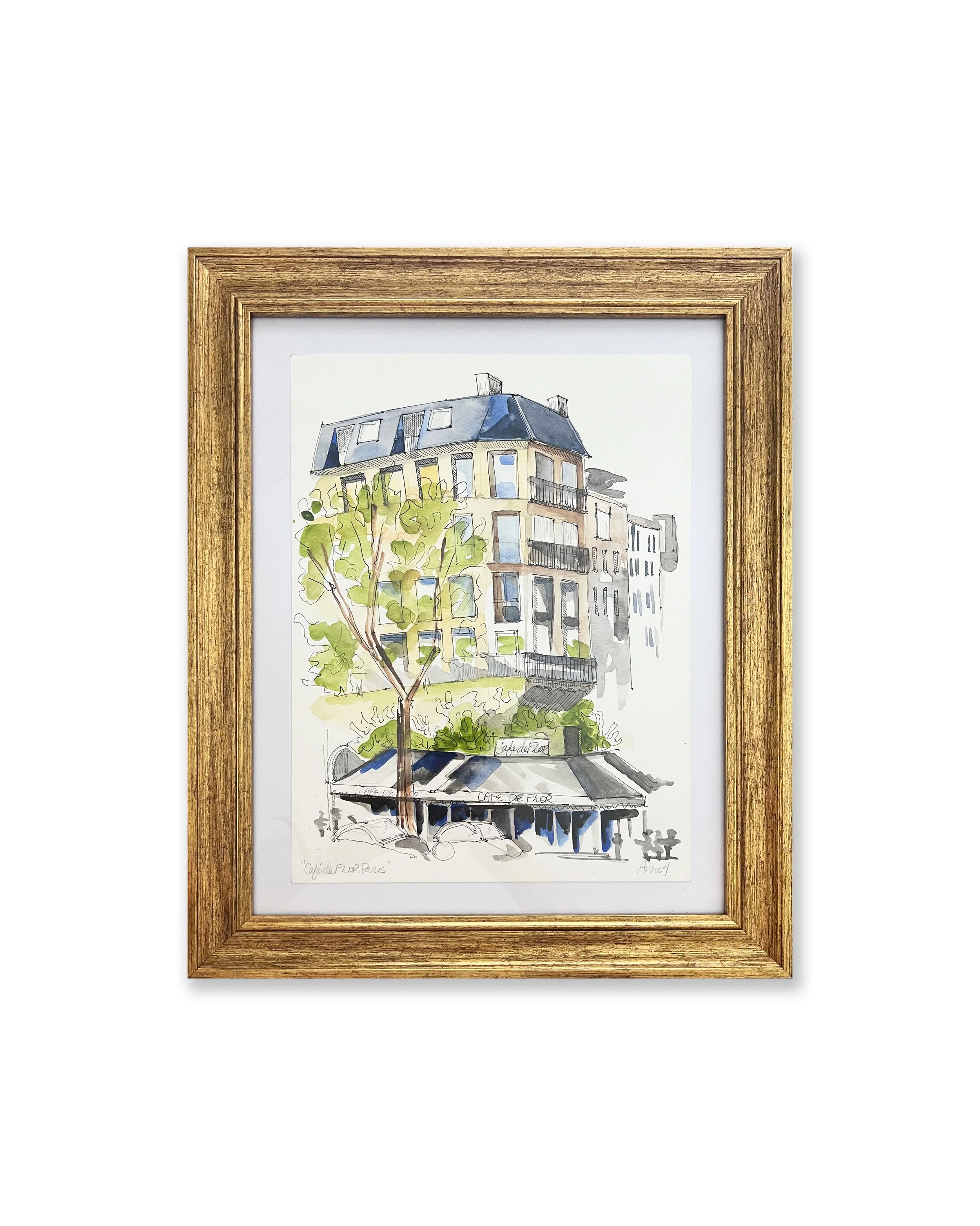 'Cafe de Flore, Paris' [13" X 16" Each, Watercolor + Ink on Paper, Framed]