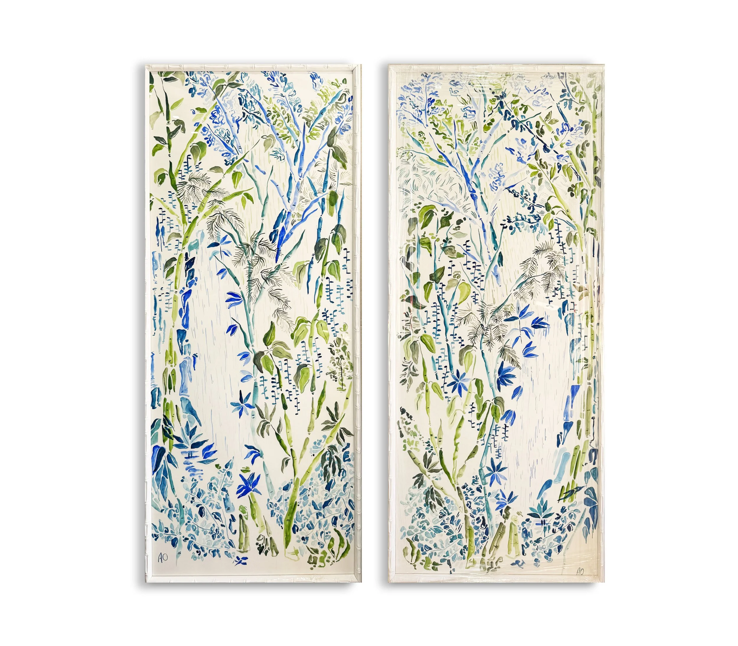 'Costa Rica V' [Set of 2 Panels, 24" X 60" Each, Watercolor on Paper, Framed]