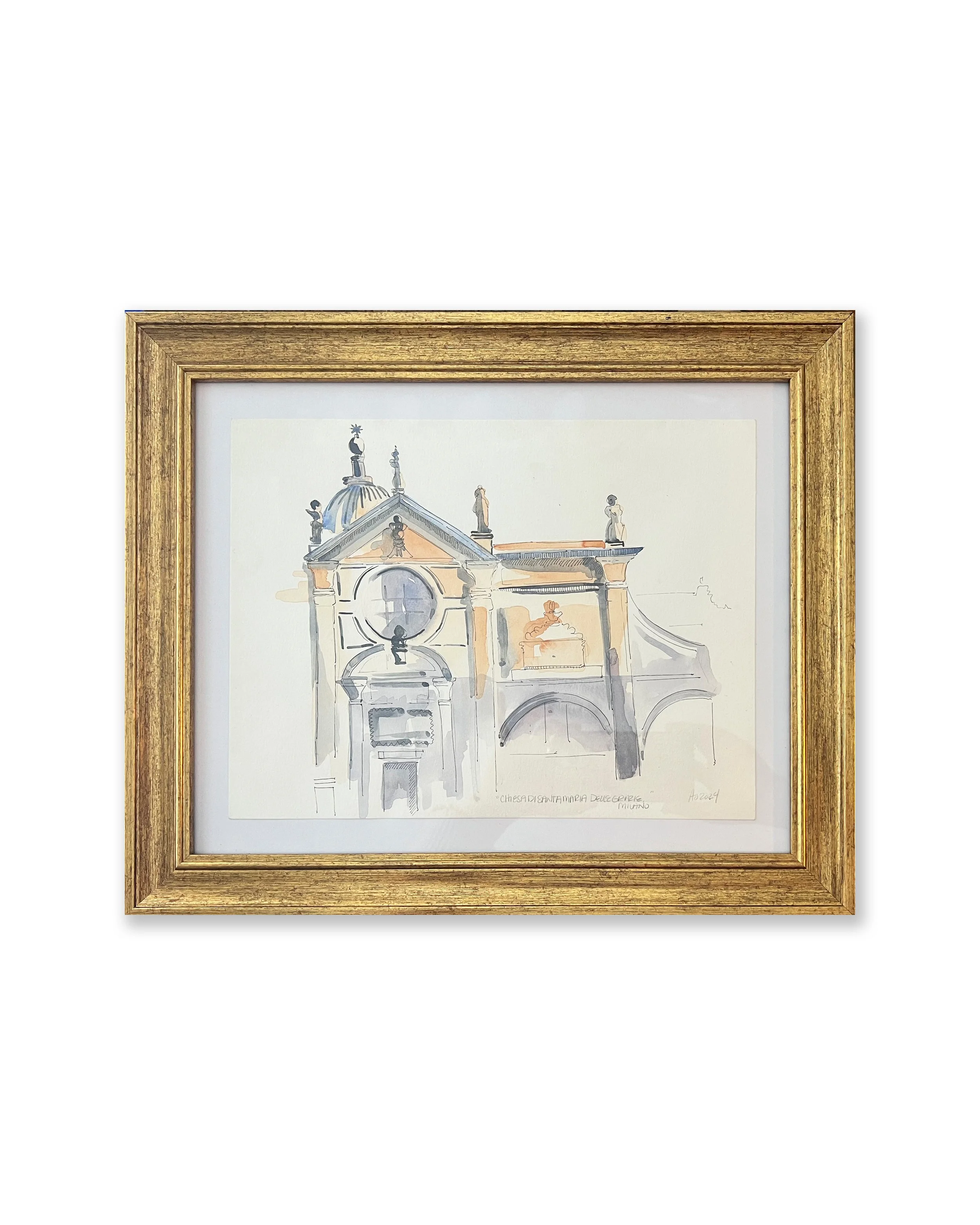 'Chiesa Di Santa Maria Delle Grazie, Milano' [13" X 16" Each, Watercolor + Ink on Paper, Framed]