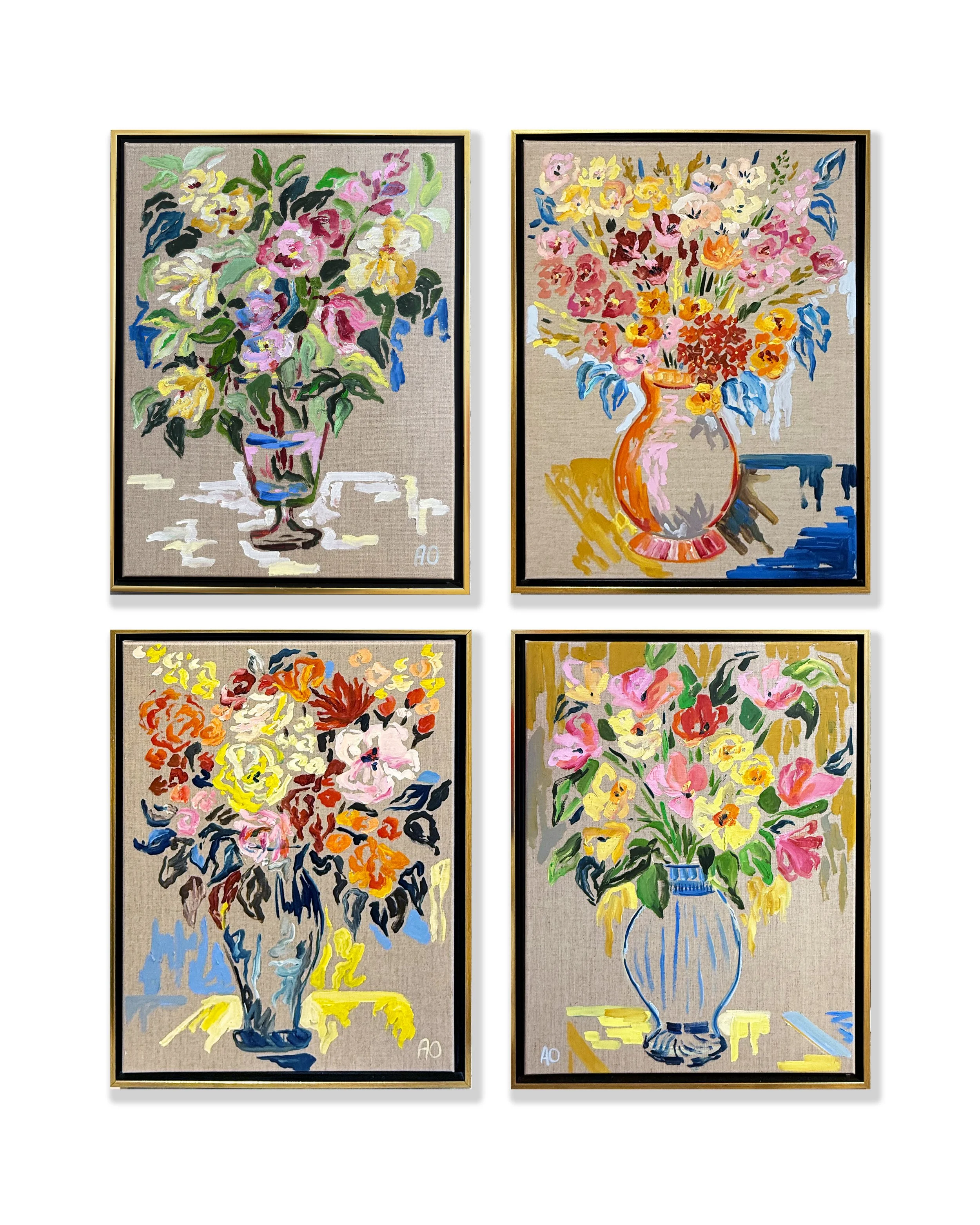 'On Linen Set of 4' [18" X 24" Oil on Linen Each, Framed]