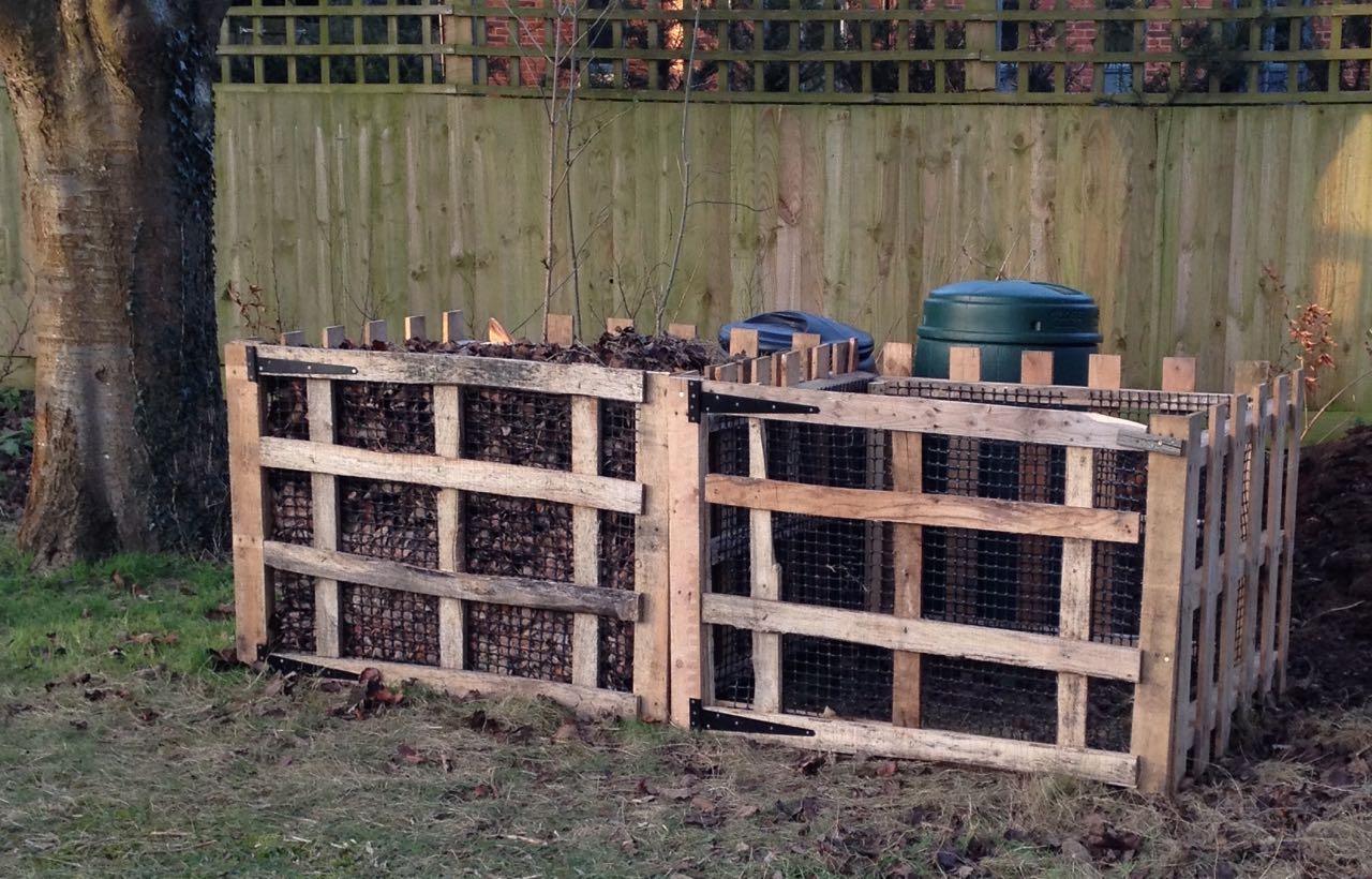 Two leaf mould bins, all made from waste materials - plus two sets of hinges from Cambridge Wood Works' closing down sale.