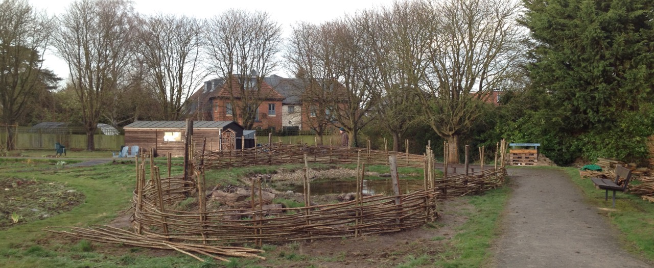 The fence around the pond at the end of day 1 of making.