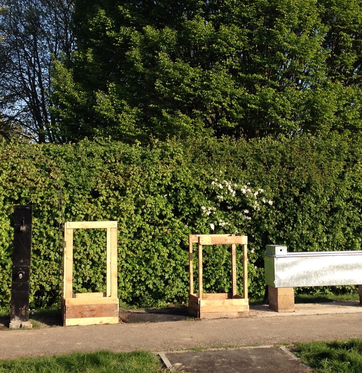 We had a request from one of our gardeners to grow some potatoes. Our soil isn't very suitable for deep crops so, we looked in a book, and made some pallet-wood planters instead. They are by the water trough for easy watering. 