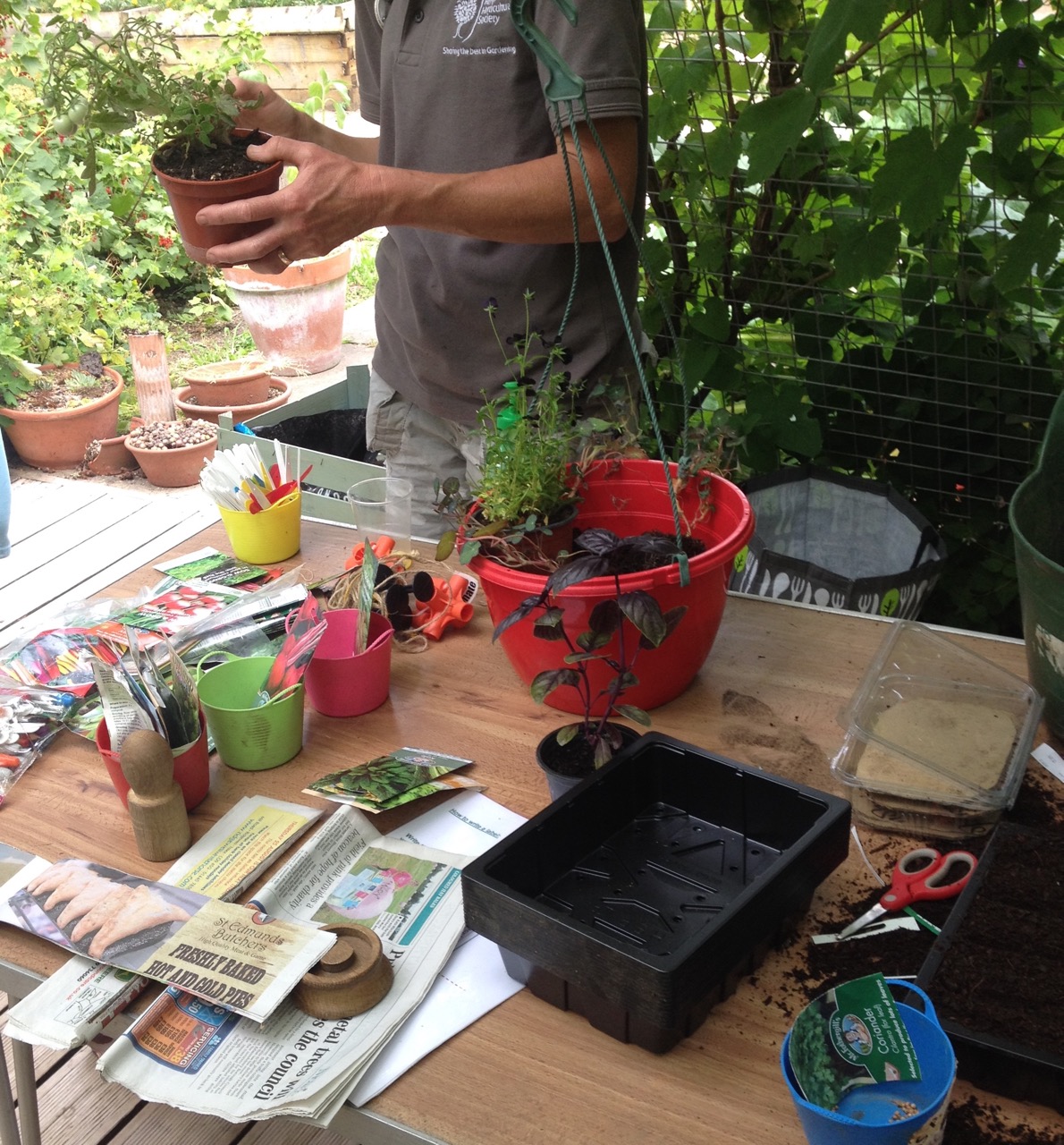 Paper potters can be used to make individual planting pots - or you can make your own kit with tin cans that sit inside each other (see photo below).