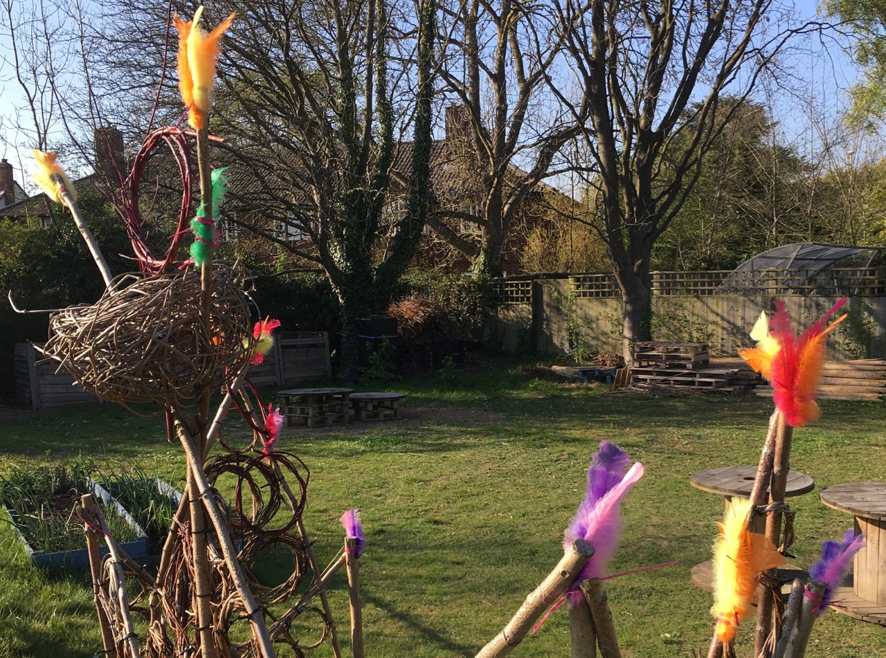 We still have some feathers in the garden, gently fading in colour. They are leftover from our Easter celebrations - a Swedish custom we learned about.