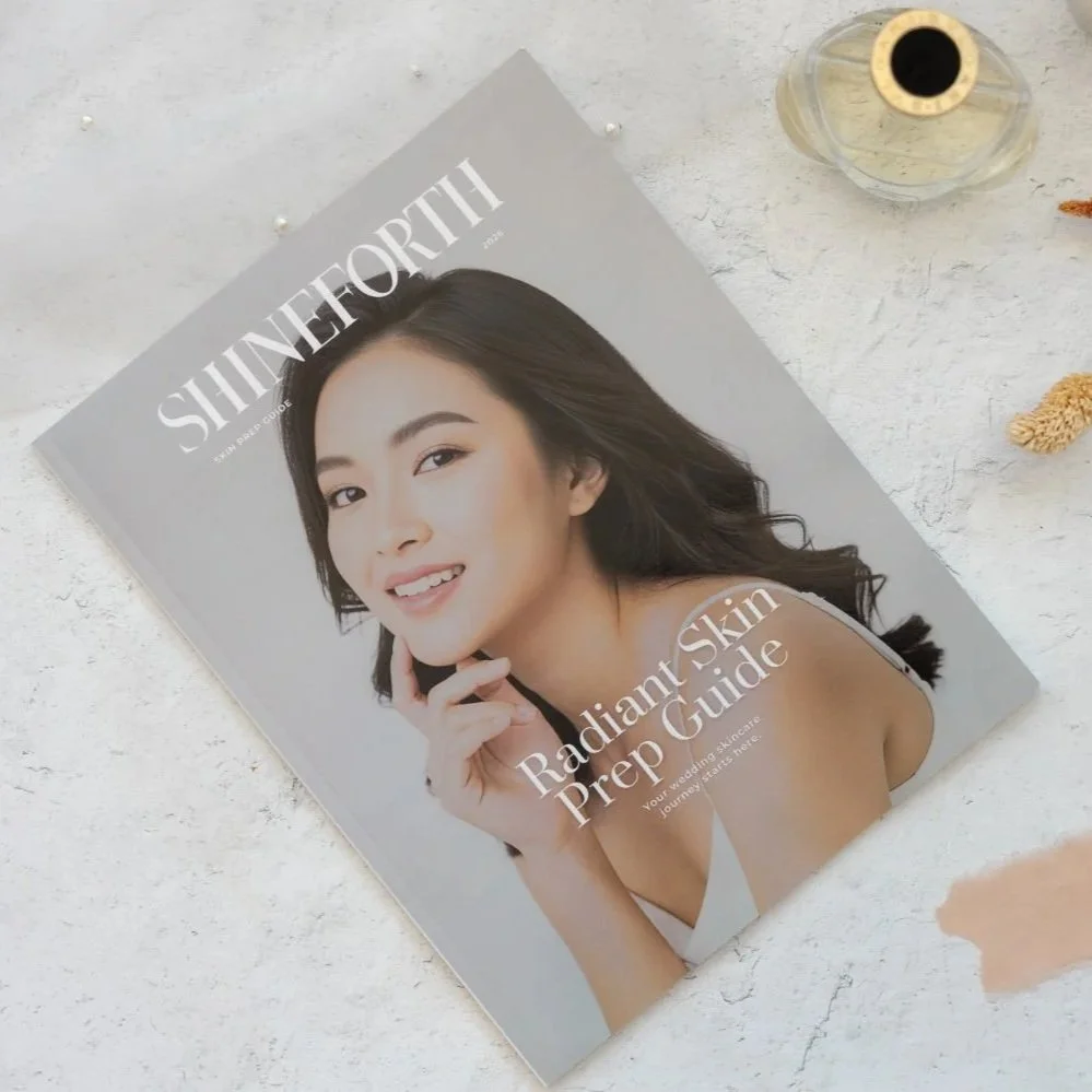 Cover of The ShineForth Radiant Skin Prep Guide next to an ink well and ribbons