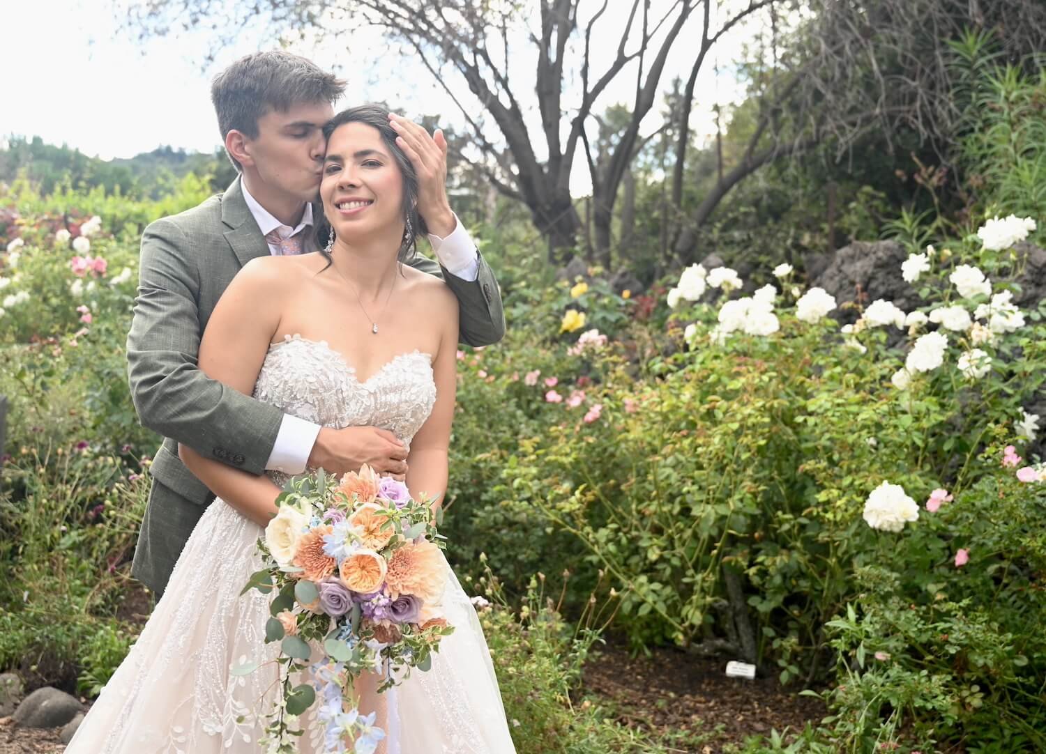 Bride and Groom Rose Garden Portrait