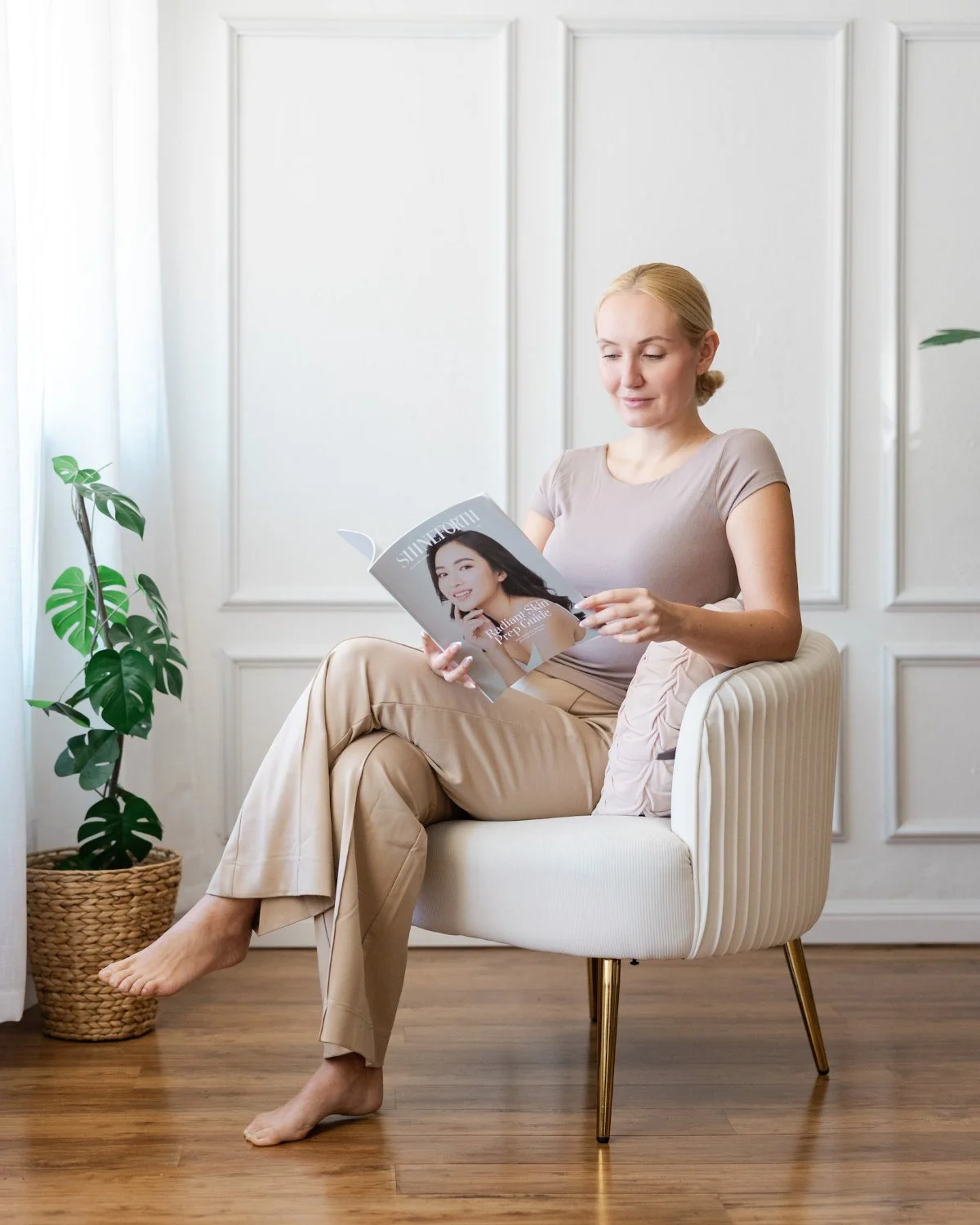 Bride reading the ShineForth Radiant Skin Prep Guide