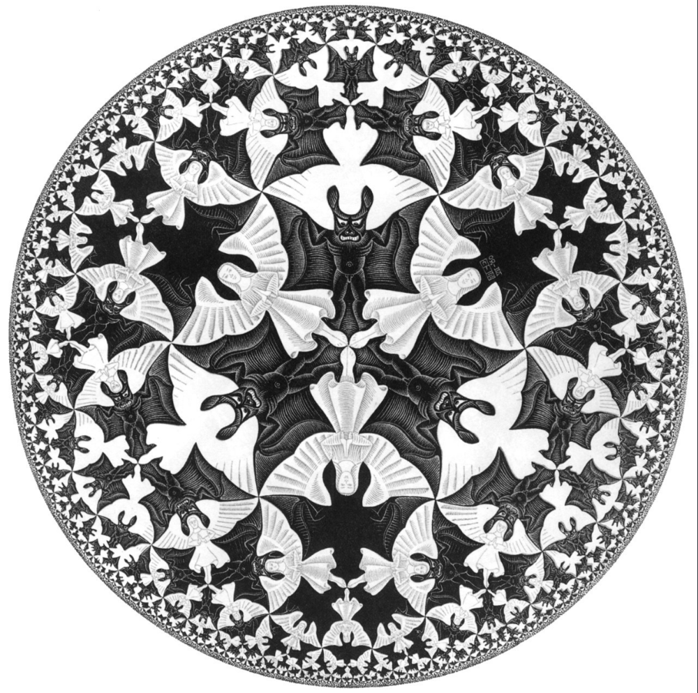 M.C. Escher, Circle Limit IV. From Wikimedia:&nbsp;https www.wikiart org:en:m-c-escher:circle-limit-iv