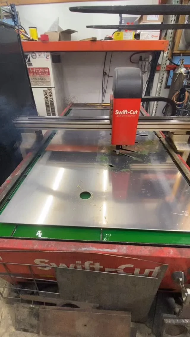 Cutting a sign late the other night, will be sent to powder coat then installed. 3/16” aluminum. #welder #metalfabricator #metalfab #shopwork #swiftcutautomation #hypertherm #cnc #jobshop