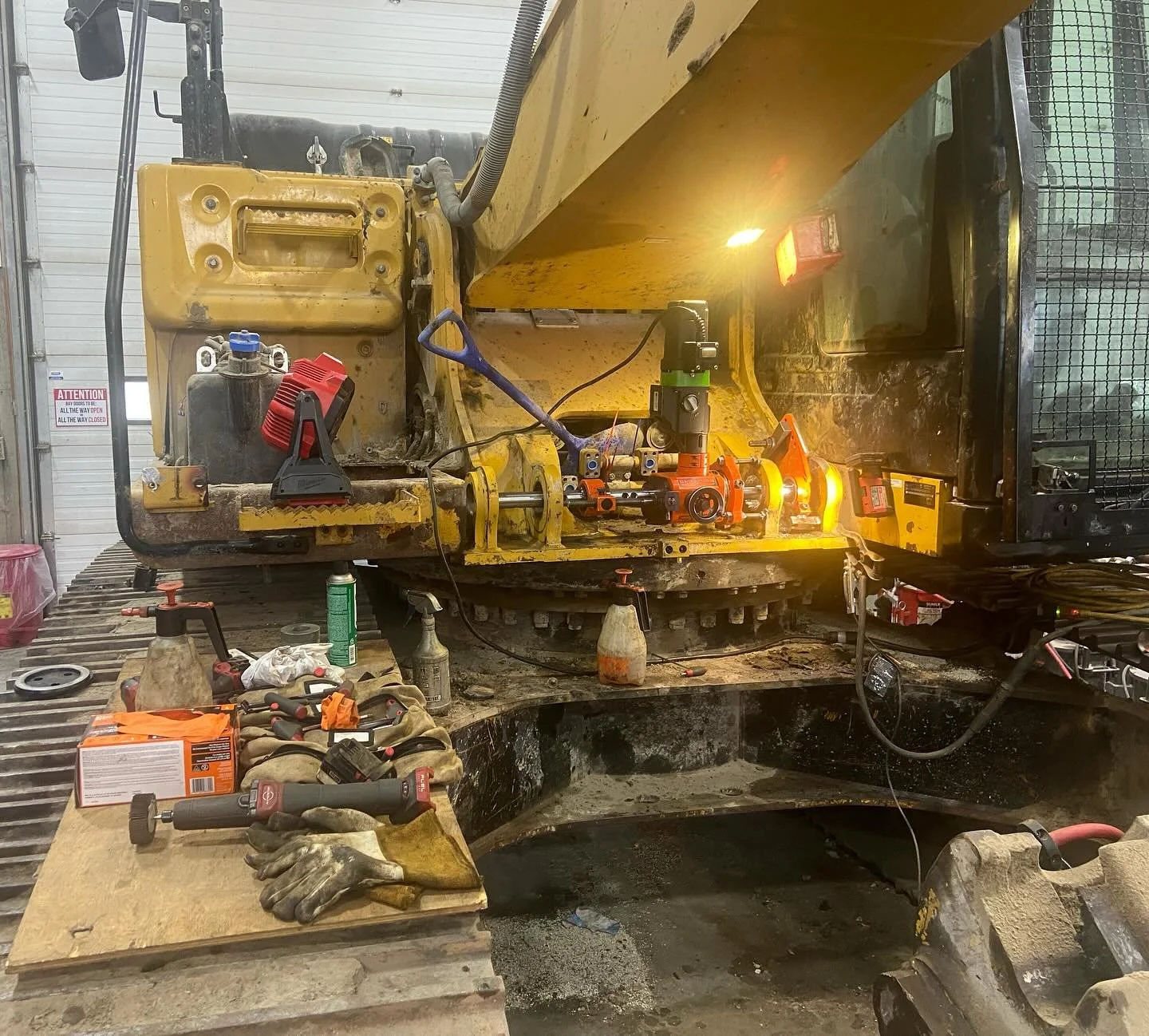My home for the next couple days. Line boring 2 sets of bores on this #caterpillar 336FL excavator. The bores I’m working on now were 3/8” out of round so some manual welding was needed, now cutting them true. Once this machine is done, I