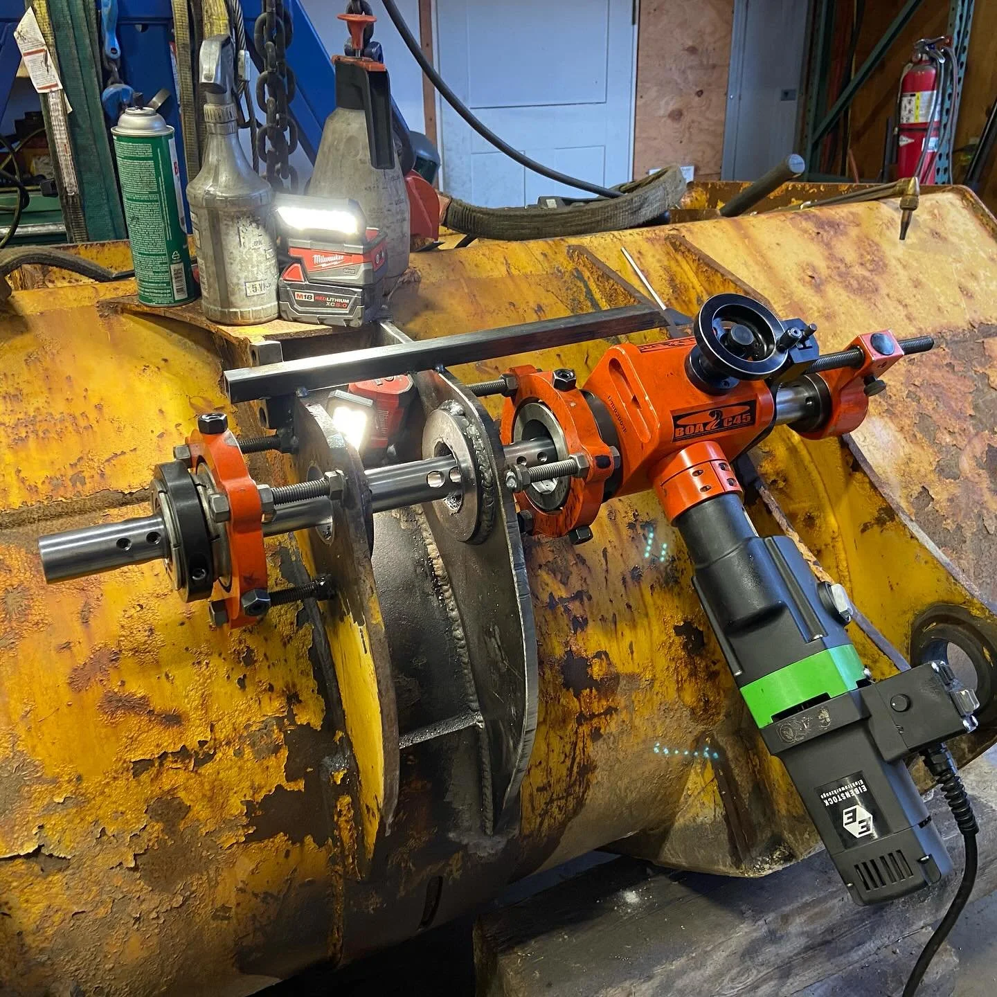 Some progress on this Craig bucket.  #lineboring #weldingrepairservices #weldingrepair #machining #welder #welding #shopwork #heavyequipment #heavyequipmentrepair #borewelding #plasmacutting #hypertherm #metalfab
