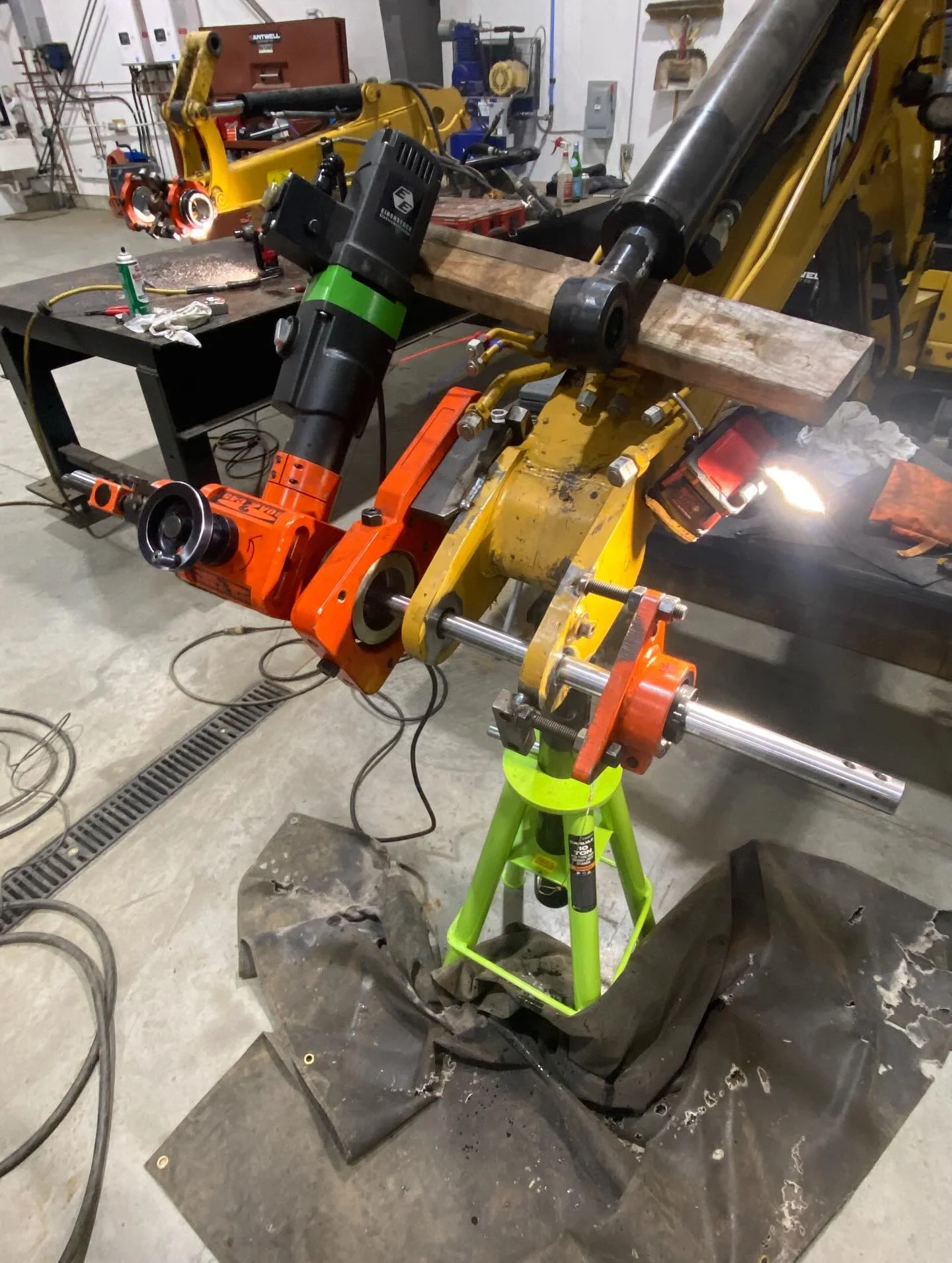 Monday&rsquo;s. Working in a heated shop today. Line boring and bushings on this mini excavator. Also managed to finish a personal project this past weekend, only took about a year. Finally made a new shop table to do smaller jobs on. #lineboring #we