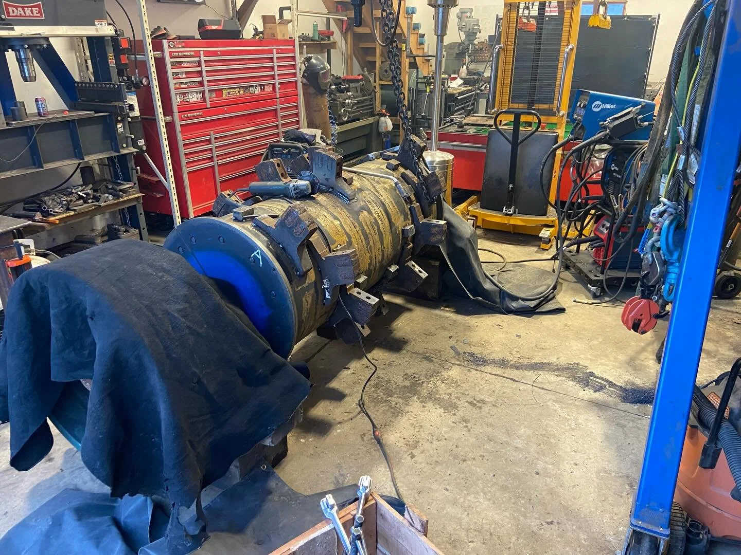 Parts finally came in. Started making some progress on the reassembly of this mulcher drum. #weldingrepairservices #welder #welding #shopwork #forestryequipment