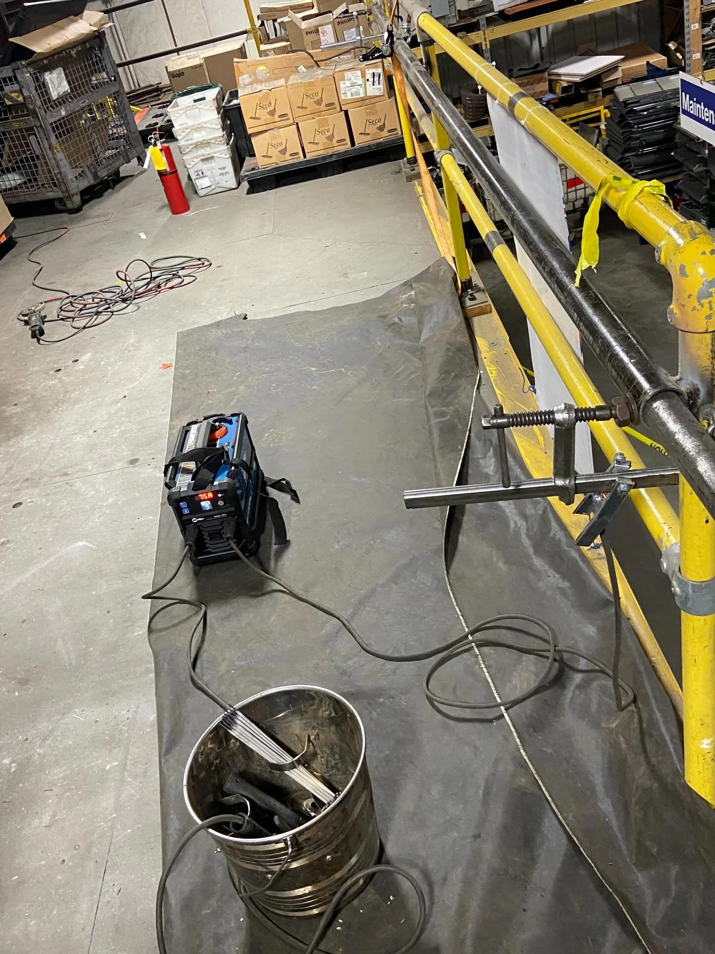 Miller battery powered venture welder earning its keep once again on some warehouse repairs.  Around 18 rods of 6010 &amp; 7018 , 1/8&rdquo; and still at 60% battery, #millerwelds #welder #fieldwork #weldingrepairservices