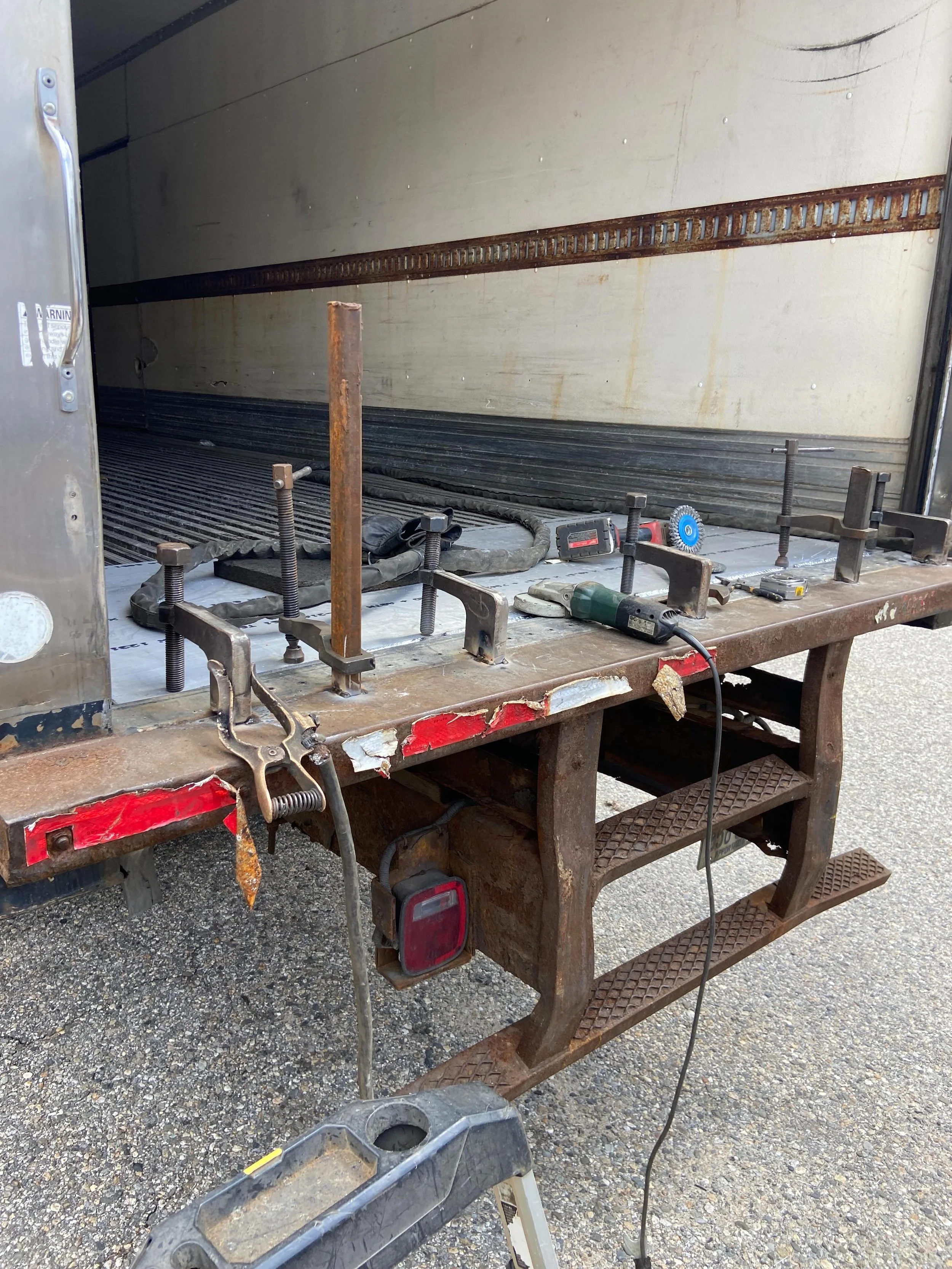 Patching a large hole in the rear of this truck bed with 1/4&rdquo; aluminum. #weldingrepairservices #weldingrepair #welder #fiedwork #millerwelders