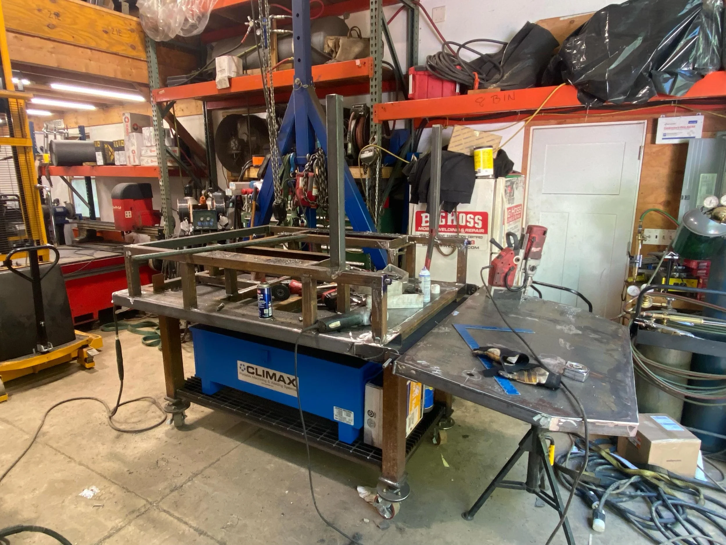 Some progress on the welding skid for my backup truck. Cut all the pieces and fabricated the tailgate/workbench today and some other odds and ends. Couple more things to do and then it&rsquo;ll be ready to go to galvanizing. #shopwork #welder #weldin