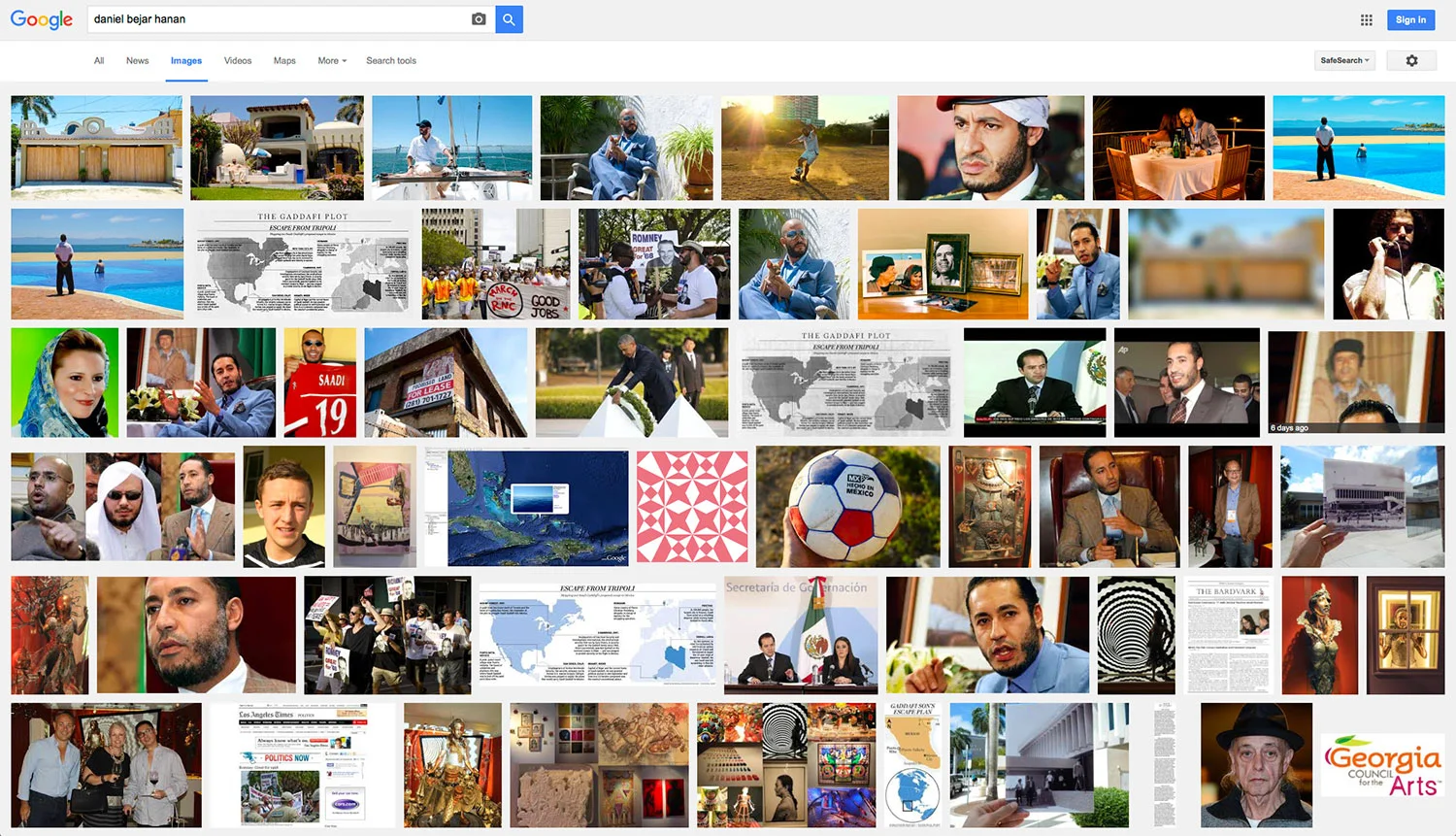 Operation Guest (Google Image Search) (screenshot of Google Image Search results for Daniel Bejar Hanan) search engine intervention, archival pigment print Dimensions variable. 2016 Click here to see current Google Image Search results.