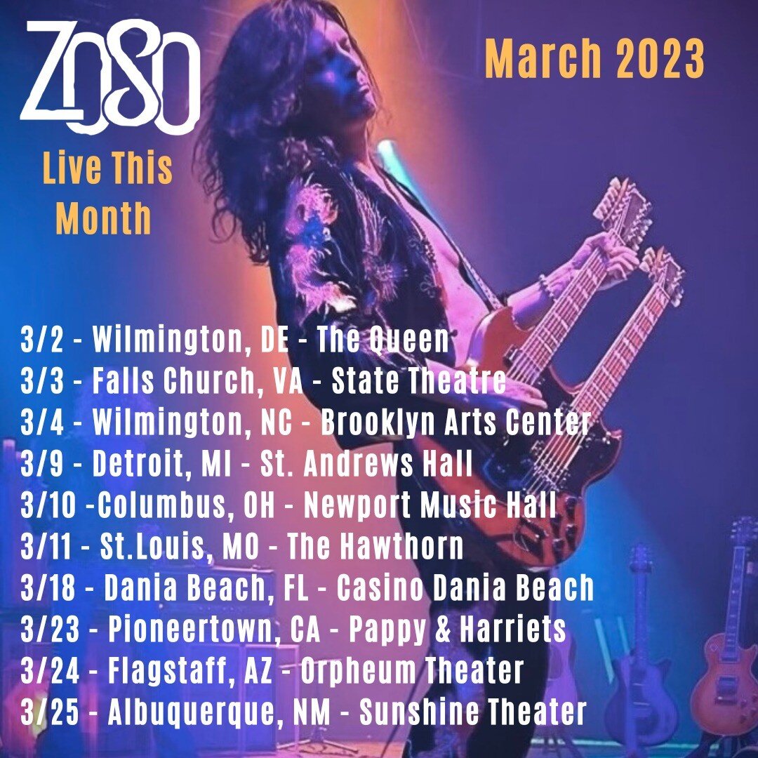 Rambling on into March! Tickets on sale at www.zosoontour.com Come see us at.. @queenwilmington @statetheatredc @brooklynartscenter @standrewshall @promowestlive @thehawthornstl @casinodaniab @pappyandharriets @orpheumflag @sunshinetheaterabq @the_em