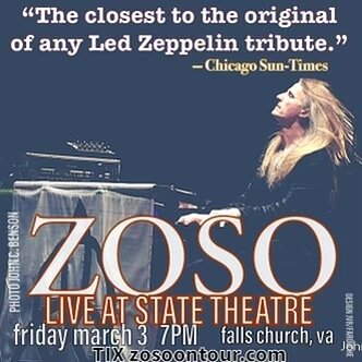 Tonight 3/3 in Falls Church VA. Come hear No Quarter and 2 hours of your favorites plus deep cuts. @statetheatredc Tickets on sale at www.zosoontour.com #ledzeppelinfans #ledzeppelintribute
@farouche_images 
📸 John C Benson