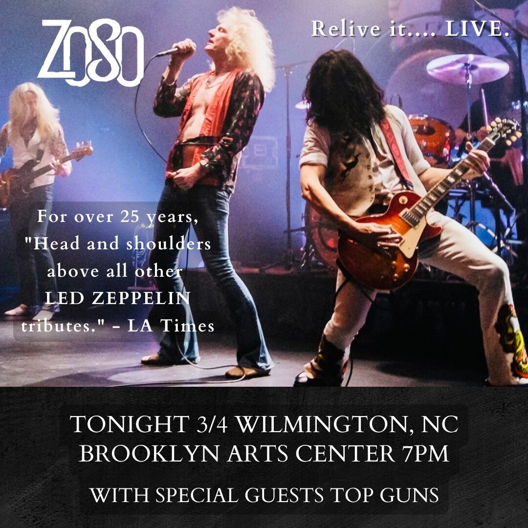 Wilmington, NC!!! Get there early tonight to see our good friend Zack Johnson's triumphant return to the stage after suffering a medical emergency on stage in Raleigh a few months ago. Zack's band Top Guns is opening the show and we are so happy to h